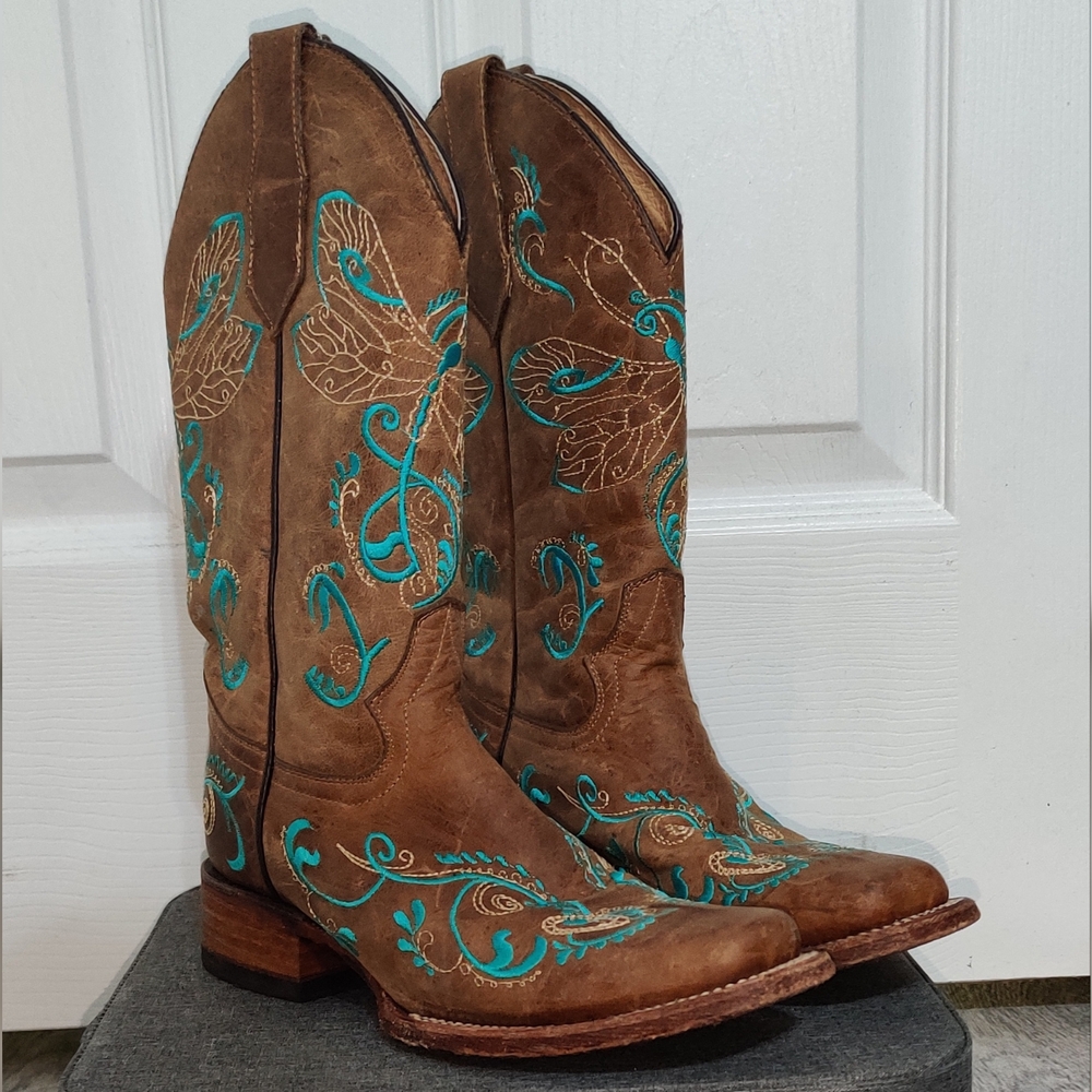 Circle G By Corral Brown and Turquoise Heeled Cowboy Boots